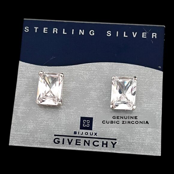 Vintage Givenchy Earrings Sterling Silver Cubic Zirconia Logo Design Pierced 7E - Picture 5 of 6